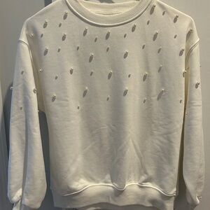 Zara Girls Oyster White Pearl-Studded Top